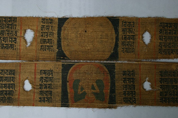 Unfinished panels depicting Buddha (top) and Prajpramit (bottom).